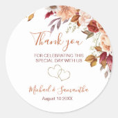 Rustieke Roos en Chrysanthemum Herfst Bruiloft Ronde Sticker (Voorkant)
