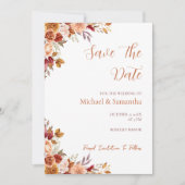 Rustieke Roos en Chrysanthemum Herfst Bruiloft Save The Date (Voorkant)