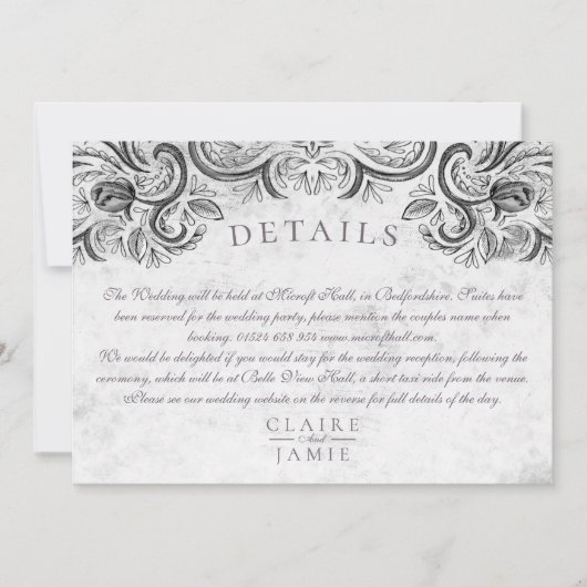 Rustieke Roos uitnodiging suite zwart-wit, (Voorkant)