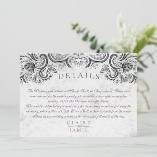 Rustieke Roos uitnodiging suite zwart-wit, (Staand voorkant)