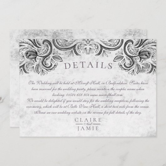 Rustieke Roos uitnodiging suite zwart-wit, (Voorkant / Achterkant)