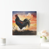 Rustieke Rooster Sunrise Vierkante Klok (Huis)