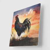 Rustieke Rooster Sunrise Vierkante Klok (Hoek)