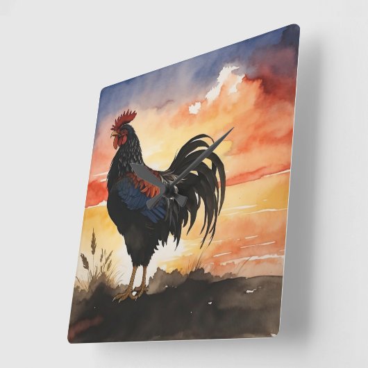 Rustieke Rooster Sunrise Vierkante Klok (Hoek)