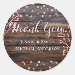 Rustieke ROSEGoud Huwelijk Roze Houten Budget Ronde Sticker