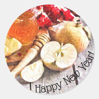 Rustieke Rosh Hashanah Gelukkig Nieuwjaar Appels H Ronde Sticker