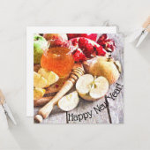 Rustieke Rosh Hashanah Waterverf Appels en Honing Kaart (Voorkant / Achterkant in situ)