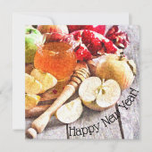 Rustieke Rosh Hashanah Waterverf Appels en Honing Kaart (Voorkant)