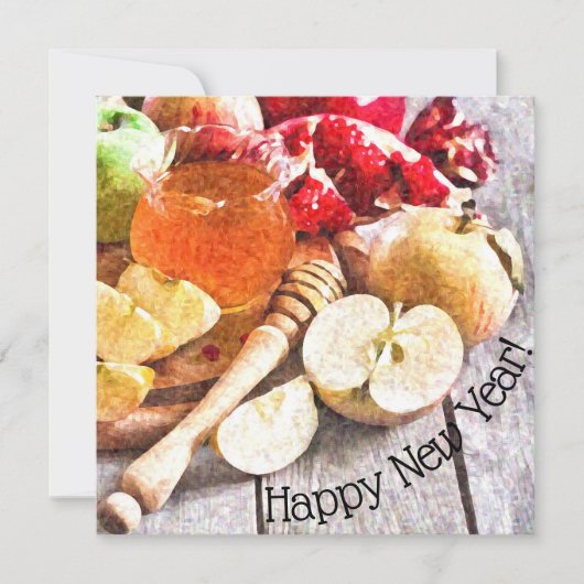 Rustieke Rosh Hashanah Waterverf Appels en Honing Kaart (Voorkant)