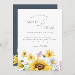 Rustieke Royal Blue Opulence Zonnebloemen Bruiloft Kaart