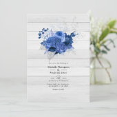 Rustieke Royal Blue & Zilveren Bloemen bruiloft Kaart (Staand voorkant)