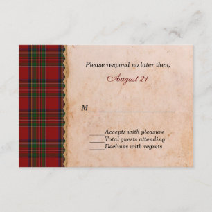 Rustieke Royal Stewart Plaid Bruiloft RSVP Kaartje