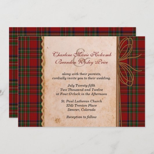 Rustieke Royal Stewart Plaid bruiloft uitnodiging (Voorkant / Achterkant)