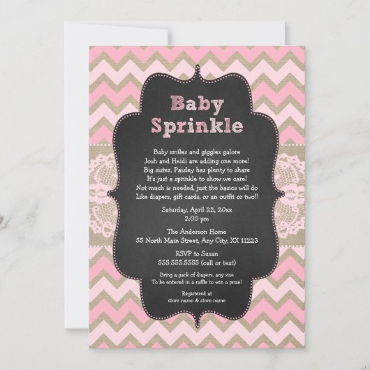 Rustieke Roze Baby Sprinkle Uitnodiging, meisje ba Kaart (Voorkant)