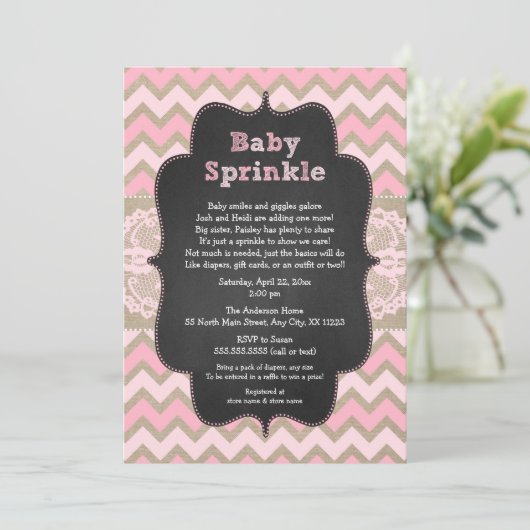 Rustieke Roze Baby Sprinkle Uitnodiging, meisje ba Kaart (Staand voorkant)