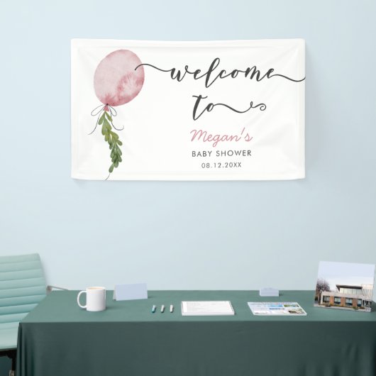 Rustieke Roze Balloon Baby shower Welkomstbanner Spandoek (Beurs)
