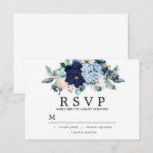 Rustieke Roze Blauwe Bloem Bruiloft RSVP Kaart (Voorkant / Achterkant)