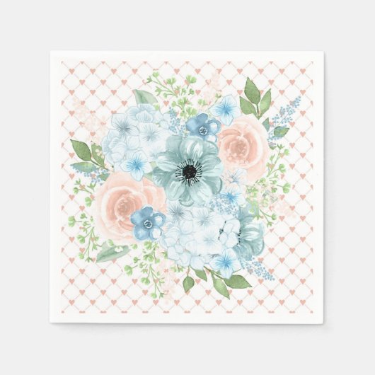 Rustieke roze blauwe bloemige stippel servetten (Voorkant)