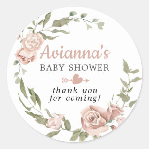 Rustieke Roze Bloem Baby Shower Bedankt Klassiek R Ronde Sticker