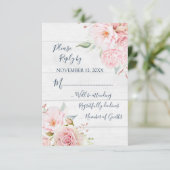 Rustieke Roze Bloem Bruiloft Reactiekaart RSVP Kaartje (Staand voorkant)