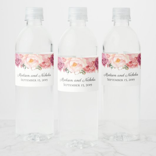 Rustieke Roze Bloem Bruiloft Water Fles Labels Waterfles Etiket (Flessen)