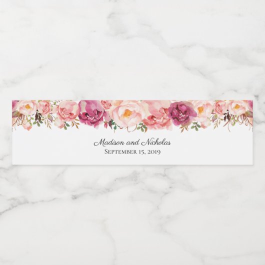 Rustieke Roze Bloem Bruiloft Water Fles Labels Waterfles Etiket (Enkel label)