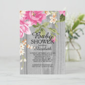 Rustieke Roze Bloem Hout Baby shower Invitation Kaart (Staand voorkant)