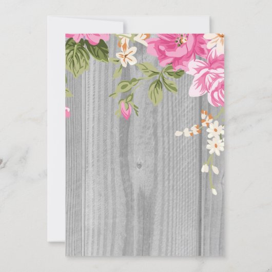 Rustieke Roze Bloem Hout Baby shower Invitation Kaart (Achterkant)