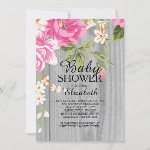 Rustieke Roze Bloem Hout Baby shower Invitation Kaart