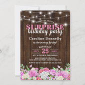 Rustieke Roze Bloem Slinger Verjaardagsfeestje Kaart (Voorkant)