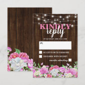 Rustieke roze bloem slingerlampjes bruiloft RSVP Kaartje (Voorkant / Achterkant)