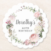 Rustieke Roze Bloemen 80e Verjaardag Kartonnen Onderzetters (Voorkant)