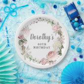 Rustieke Roze Bloemen 80e Verjaardag Papieren Bordje (Feest)