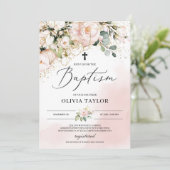 Rustieke roze bloemen boho doop kaart (Staand voorkant)