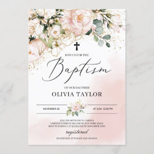 Rustieke roze bloemen boho doop kaart