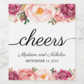 Rustieke Roze Bloemen Bruiloft Wijn Labels Wijn Etiket (Enkel label)