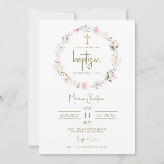 Rustieke roze bloemen Dooptekst Kaart (Voorkant)