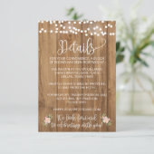 Rustieke Roze Bloemen en Hout Bruiloft Detail Kaar Informatiekaartje (Staand voorkant)