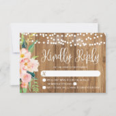 Rustieke Roze Bloemen en Hout Bruiloft RSVP (Voorkant)