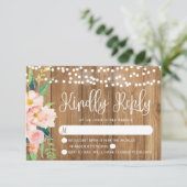 Rustieke Roze Bloemen en Hout Bruiloft RSVP (Staand voorkant)