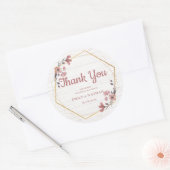 Rustieke Roze Bloemen Gouden Rand Dank u Bruiloft Ronde Sticker (Envelop)