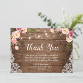 Rustieke Roze Bloemen Kant String Lights Dank u Bedankkaart (Staand voorkant)