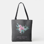 Rustieke roze bloemen krijtbord bruiloft bruidsmei tote bag (Achterkant)