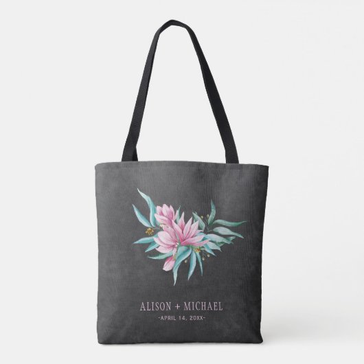 Rustieke roze bloemen krijtbord bruiloft bruidsmei tote bag (Achterkant)