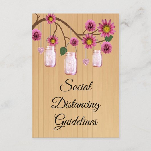 Rustieke Roze Bloemen Mason Jar Veiligheidsmaatreg Informatiekaartje (Voorkant)