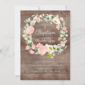 Rustieke Roze Bloemen Meisjes Doop Kaart (Voorkant)