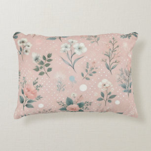Rustieke Roze Bloemen Met Witte Bloemen En Groen Accent Kussen