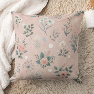 Rustieke Roze Bloemen Met Witte Bloemen En Groen Kussen