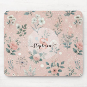 Rustieke Roze Bloemen Met Witte Bloemen En Groen Muismat