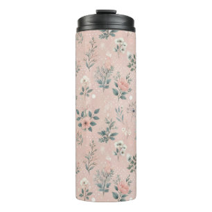 Rustieke Roze Bloemen Met Witte Bloemen En Groen Thermosbeker